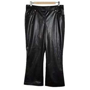 NWT MICHAEL Michael Kors Women's Faux Leather Cropped Wide Leg Pants Black Large